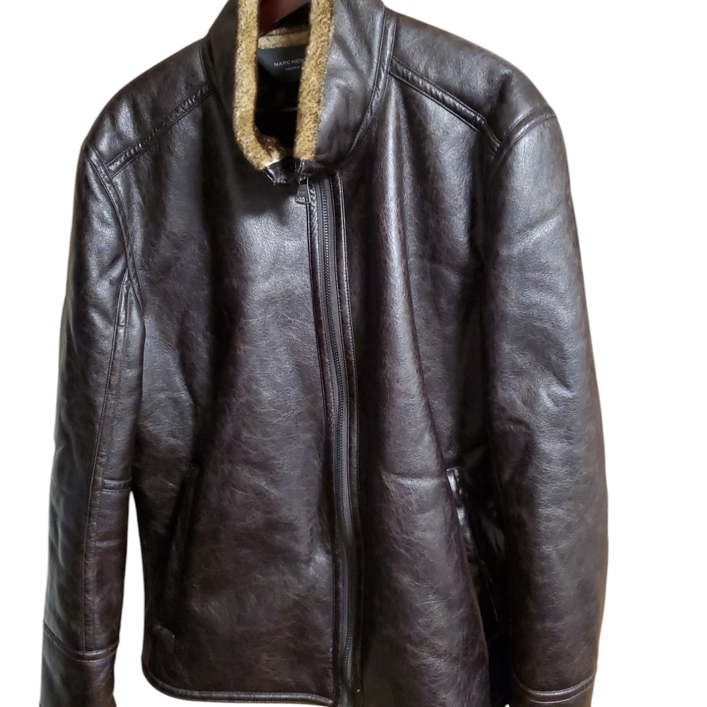 Marc NEW YORK ANDREW MARC Men's Black Faux Leather Jacket Size Large